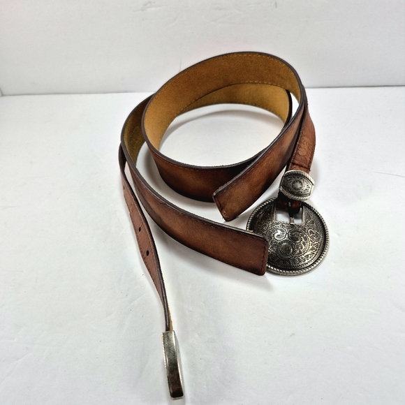 Vintage Brown Leather Western Concho Belt 1870 Large - Picture 3 of 9